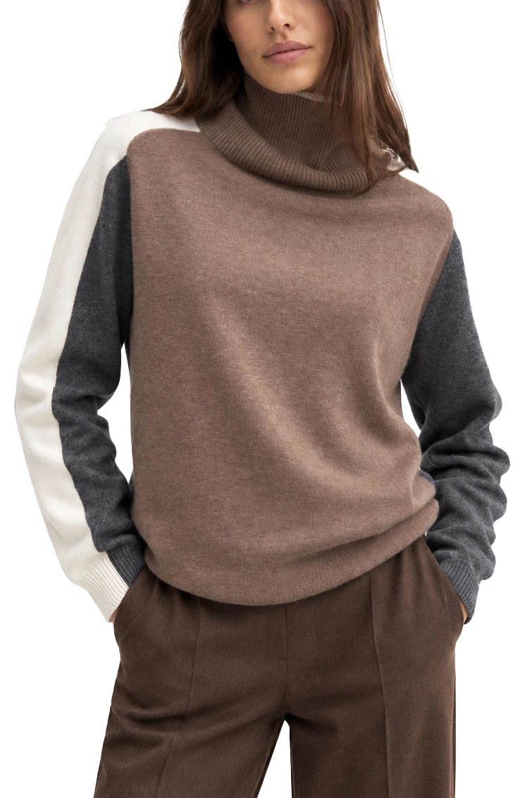 MAGLIA DOLCEVITA IN MISTO LANA E CASHMERE CON DETTAGLI A COSTINE DONNA TORTORA