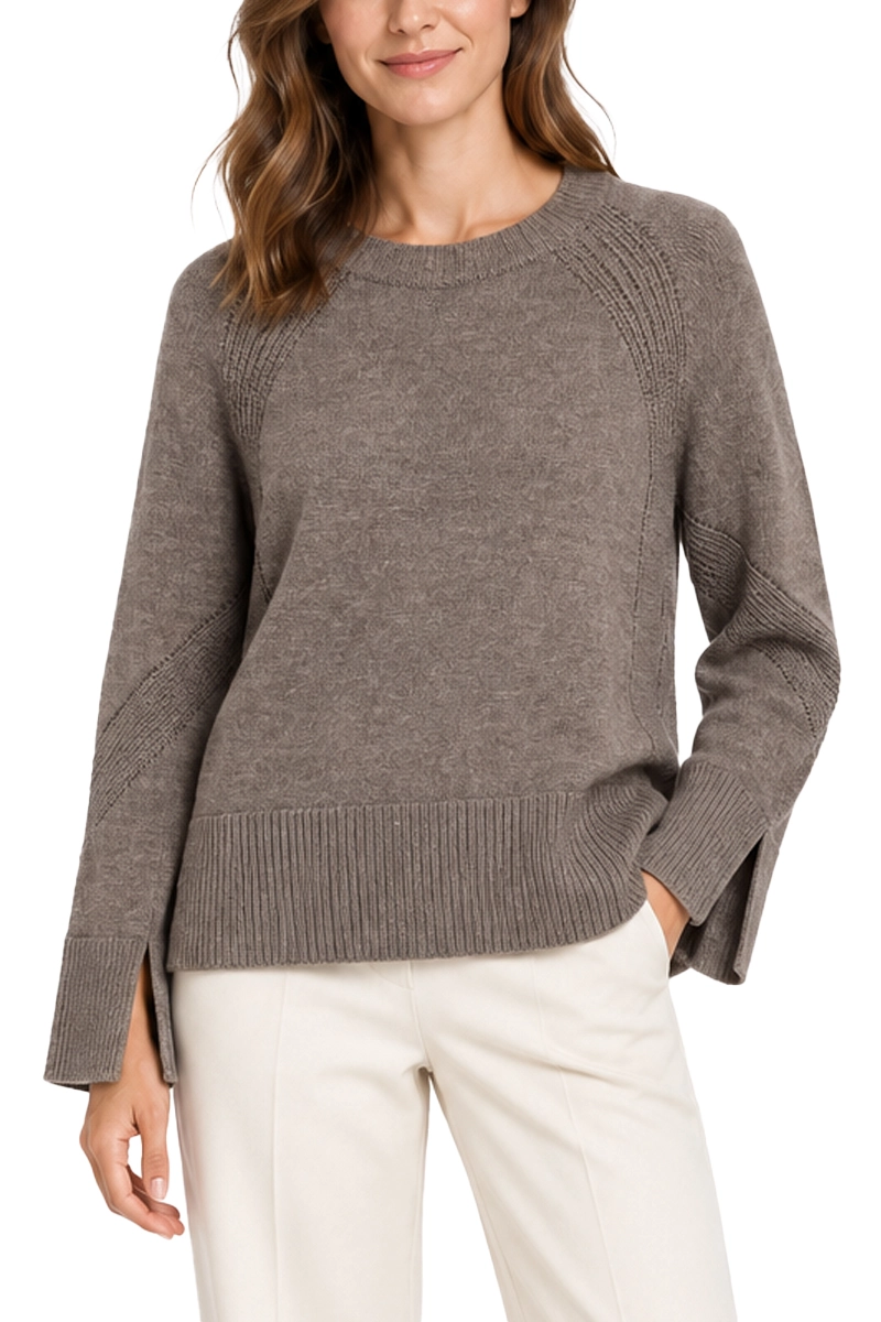 MAGLIA GIROCOLLO IN MISTO LANA MERINOS CON MANICHE RAGLAN DONNA  MARRONE