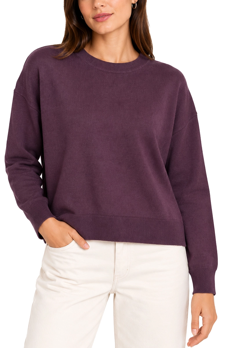 MAGLIA GIROCOLLO IN PURA LANA CON SPALLA LEGGERMENTE SCESA DONNA BORDEAUX