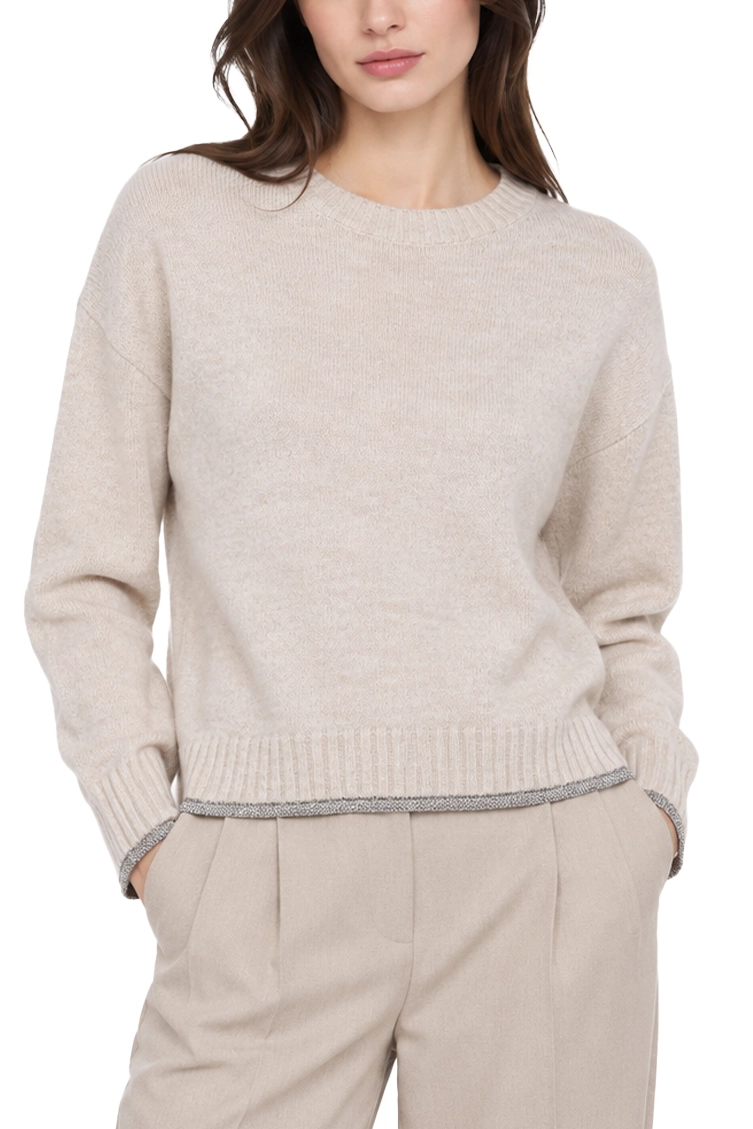MAGLIA GIROCOLLO IN MISTO LANA CON BORDO LUREX DONNA BIANCO