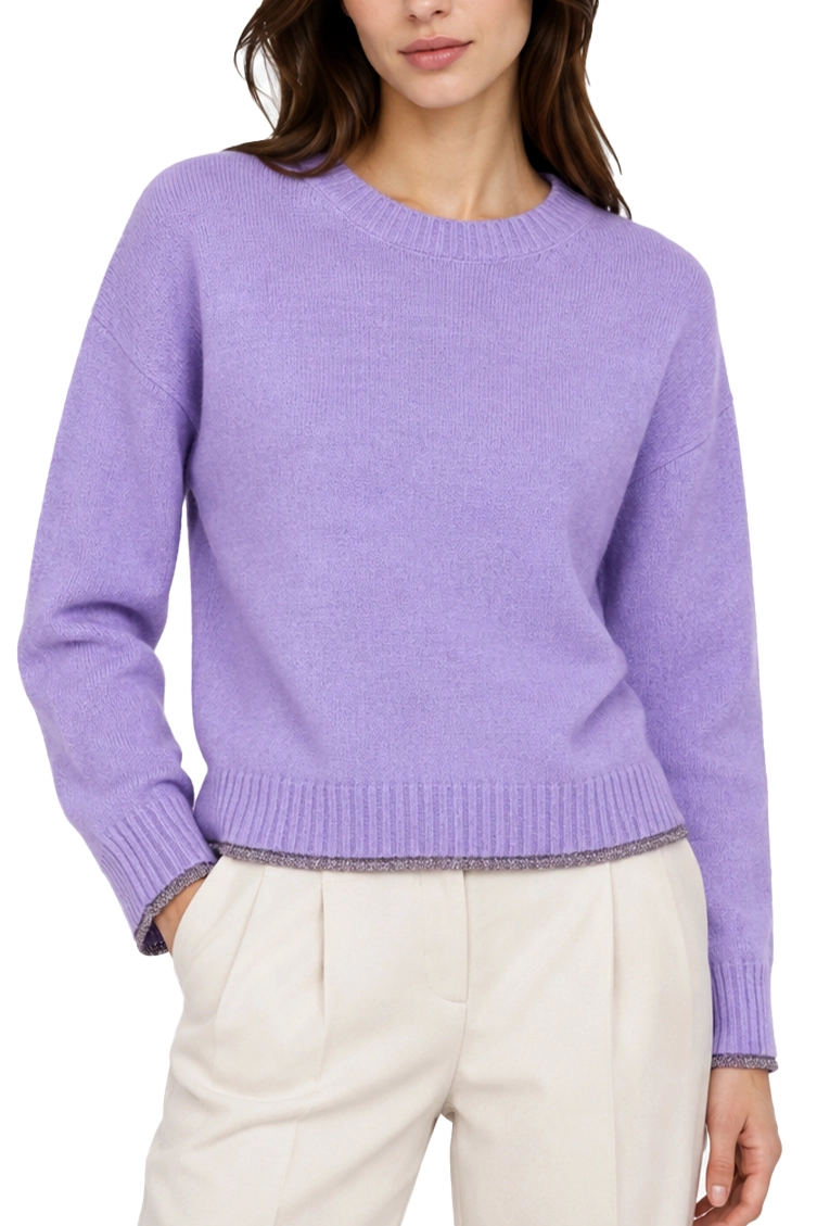 MAGLIA GIROCOLLO IN MISTO LANA CON BORDO LUREX DONNA VIOLA