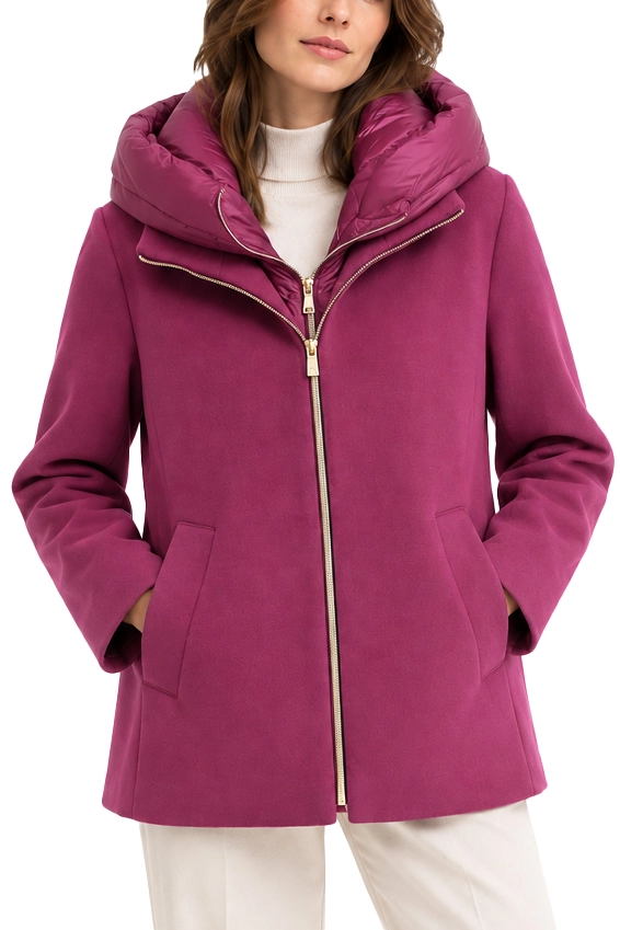 CAPPOTTO CORTO IN PANNO SOFT CON CAPPUCCIO ANTIGOCCIA RIMOVIBILE VIOLA