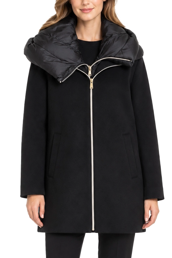 CAPPOTTO CORTO IN PANNO SOFT CON CAPPUCCIO ANTIGOCCIA RIMOVIBILE NERO
