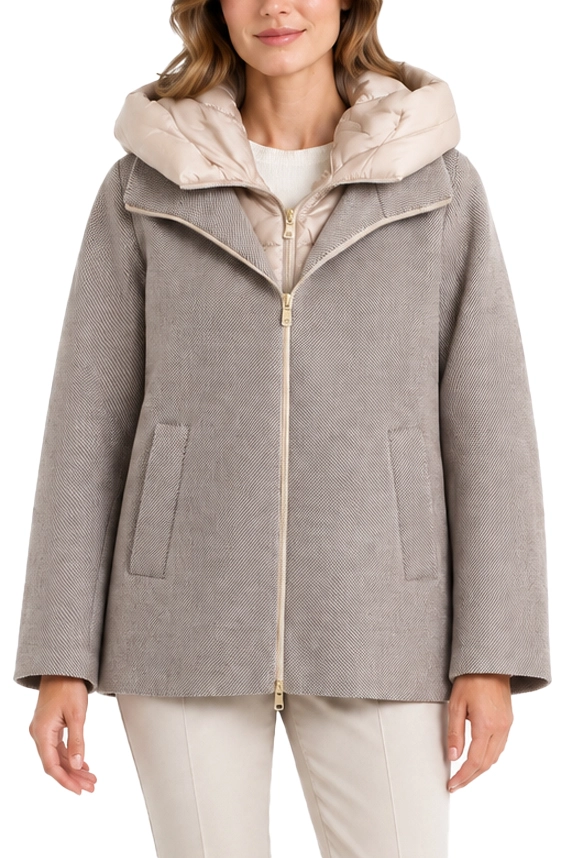 CAPPOTTO CORTO CON INTERNO IMBOTTITO E CAPPUCCIO DONNA BEIGE