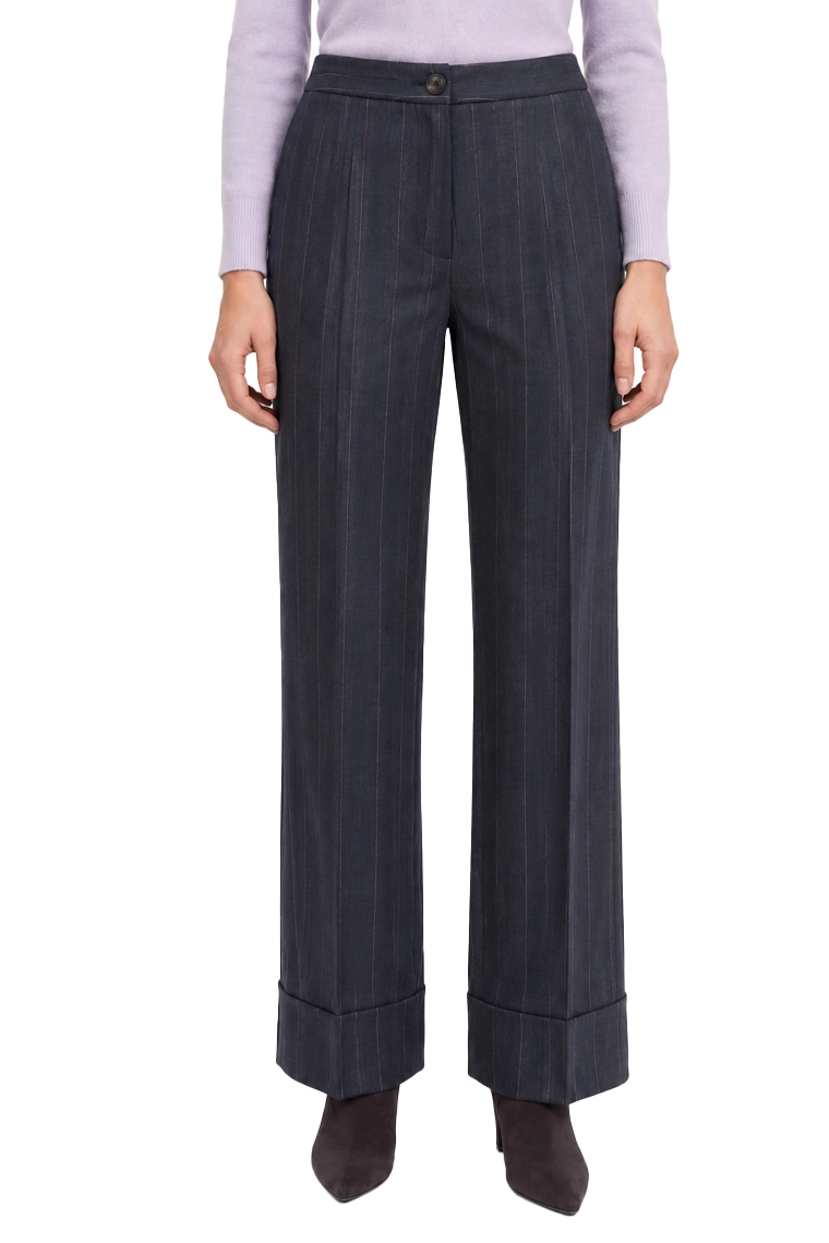 PANTALONI PALAZZO IN GARBADINA DI MISTO VISCOSA CON RISVOLTO ALTO DONNA BLU
