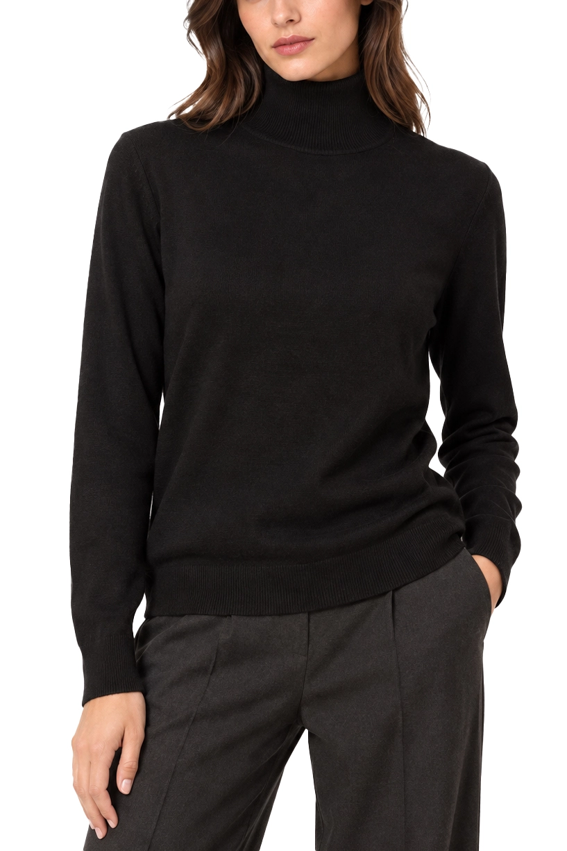 MAGLIA DOLCEVITA LISCIA CON COLLO A COSTINE DONNA NERO