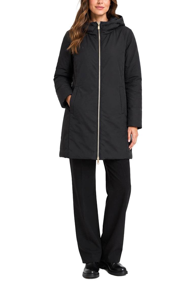 PIUMINO IMBOTTITO REVERSIBILE CON CAPPUCCIO DONNA NERO