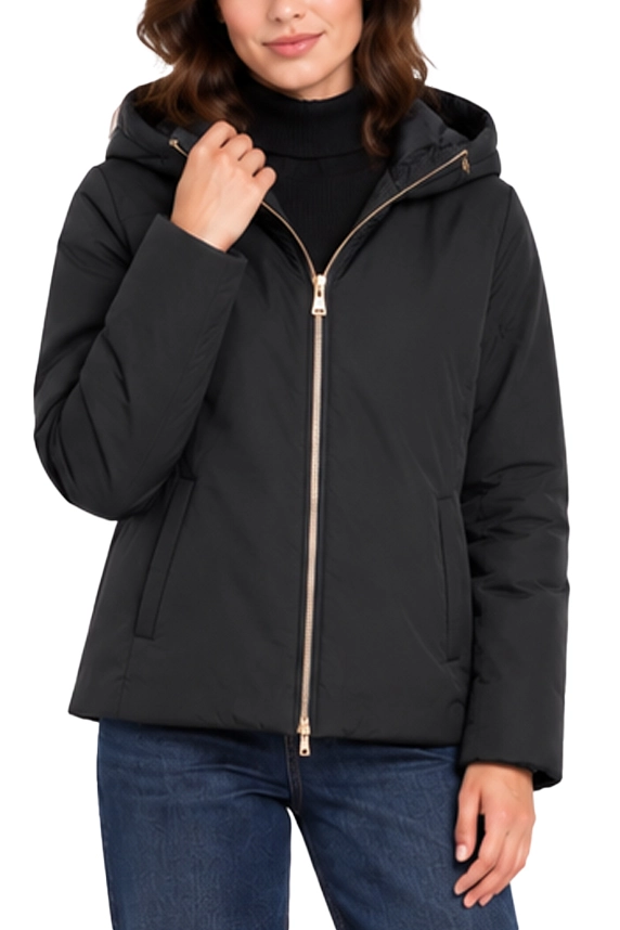 PIUIMINO IMBOTTITO REVERSIBILE CON CAPPUCCIO DONNA NERO