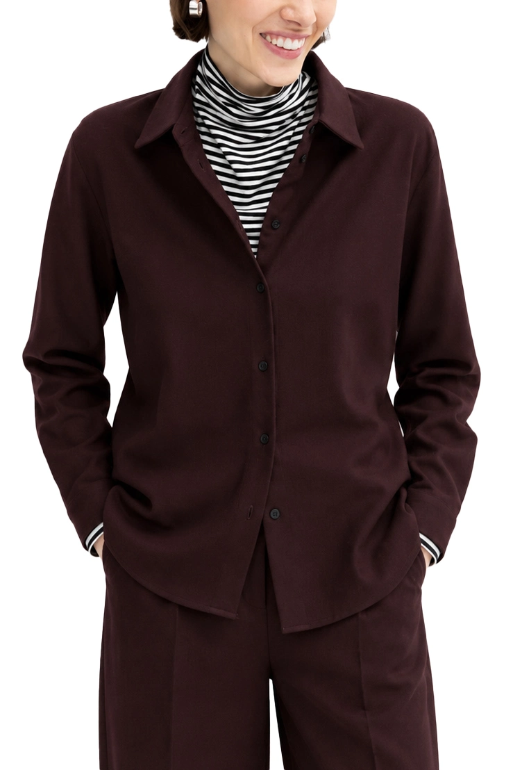 CAMICIA IN FLANELLA MISTO LANA STRETCH DONNA BORDEAUX
