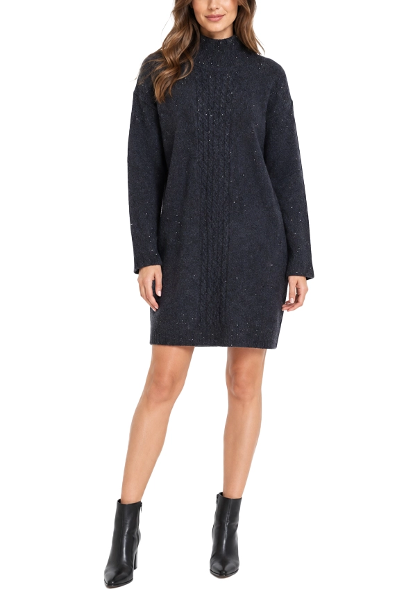 VESTITO CORTO IN MAGLIA STRETCH CON PAILLETTES E MOTIVO A TRECCE DONNA GRIGIO SCURO
