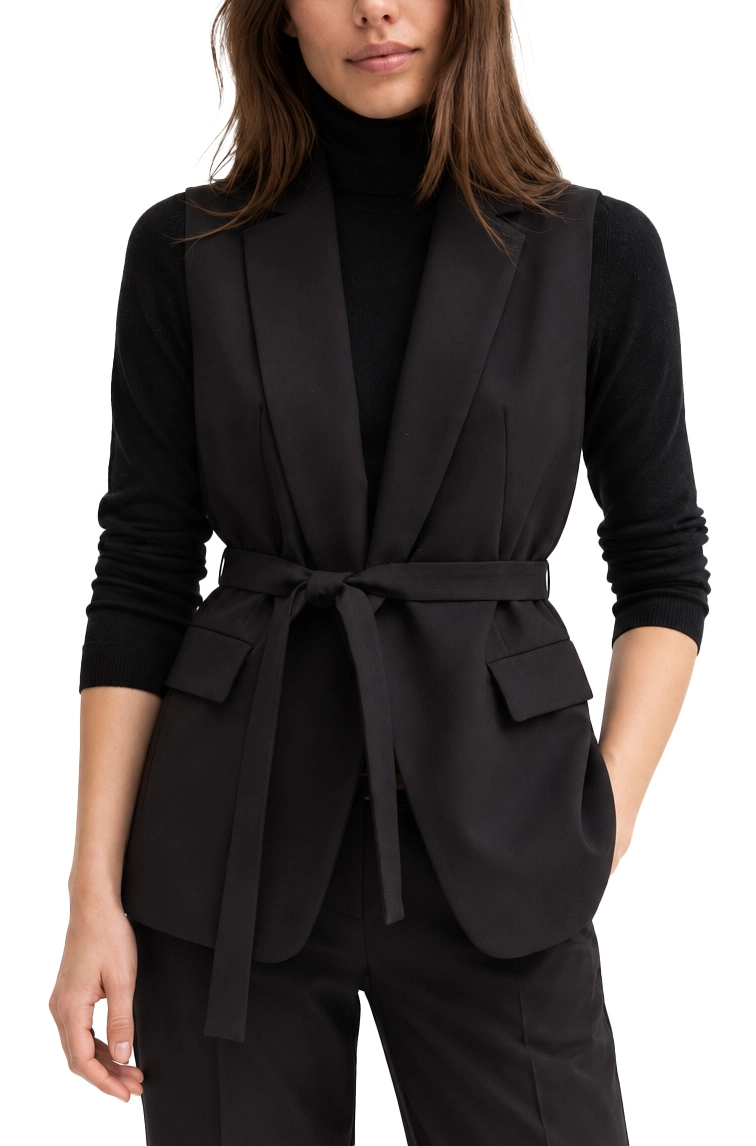 GILET CON CINTURA IN MISTO VISCOSA STRETCH DONNA NERO