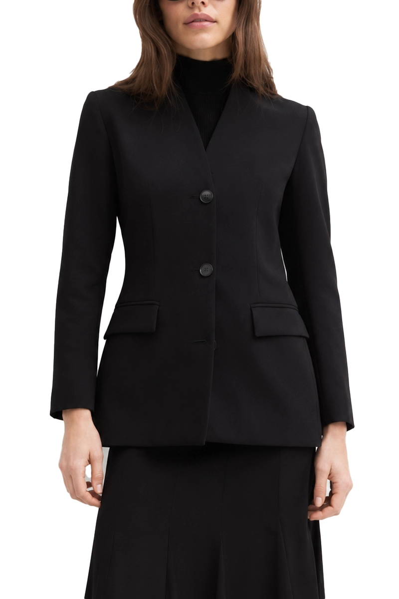 BLAZER MONOPETTO ADERENTE IN MISTO VISCOSA STRETCH CON SCOLLO A V DONNA NERO