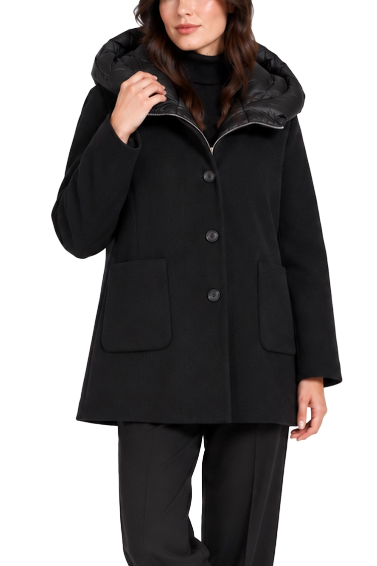 CAPPOTTO CORTO IN PANNO DI MISTO VISCOSA CON PETTORINA RIMOVIBILE DONNA NERO