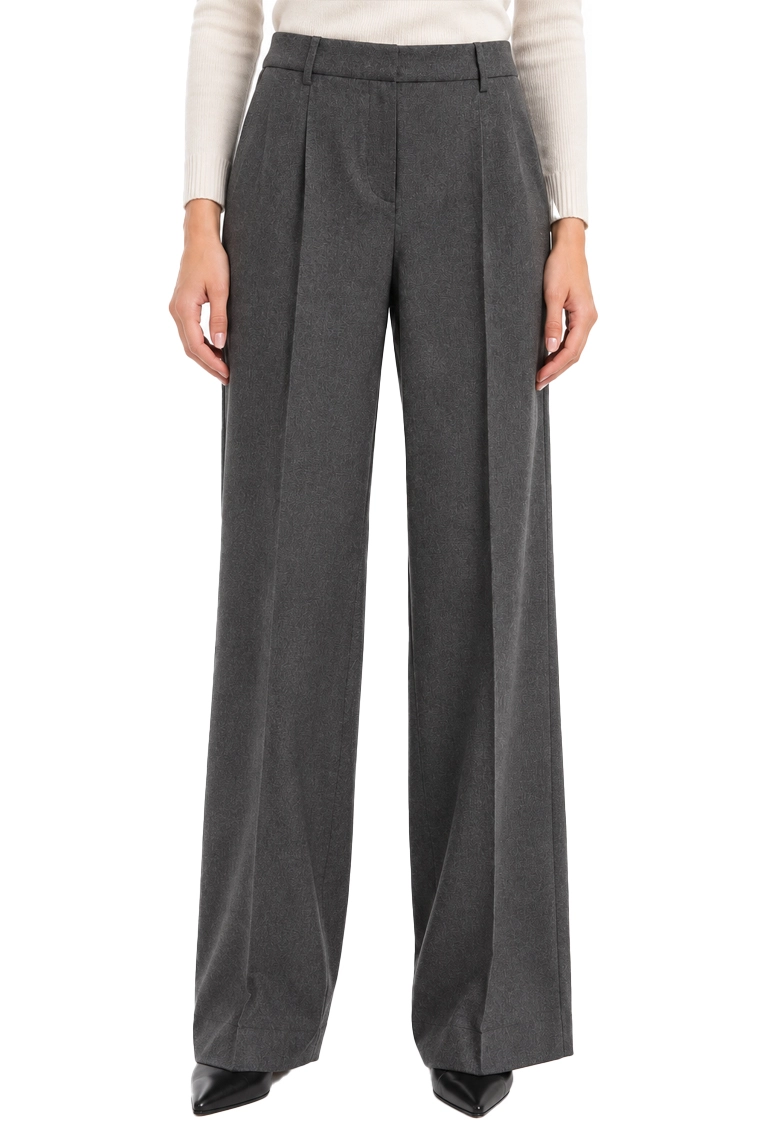 PANTALONI PALAZZO IN FLANELLA MISTO LANA CON ORLO ALTO DONNA ANTRACITE