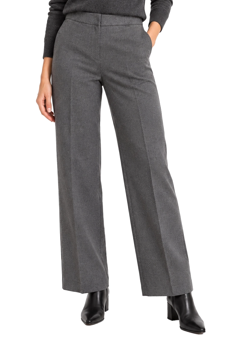 PANTALONI PALAZZO IN JERSEY DI MISTO COTONE STRETCH CON LAVORAZIONE JACQUARD DONNA ANTRACITE