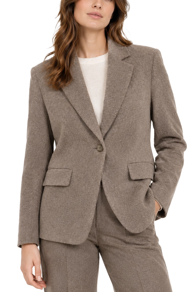 BLAZER MONOPETTO IN FLANELLA MISTO LANA STRETCH DONNA  MARRONE