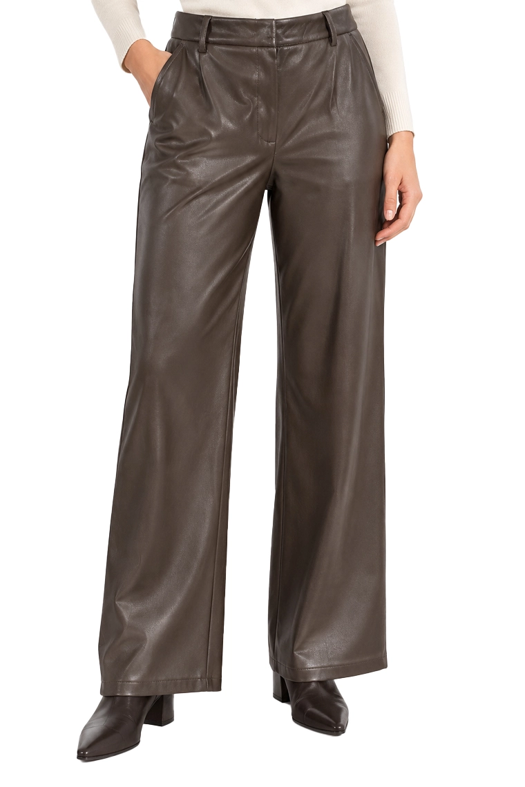 PANTALONI PALAZZO IN JERSEY SPALMATO CON ZIP NASCOSTA  DONNA MARRONE
