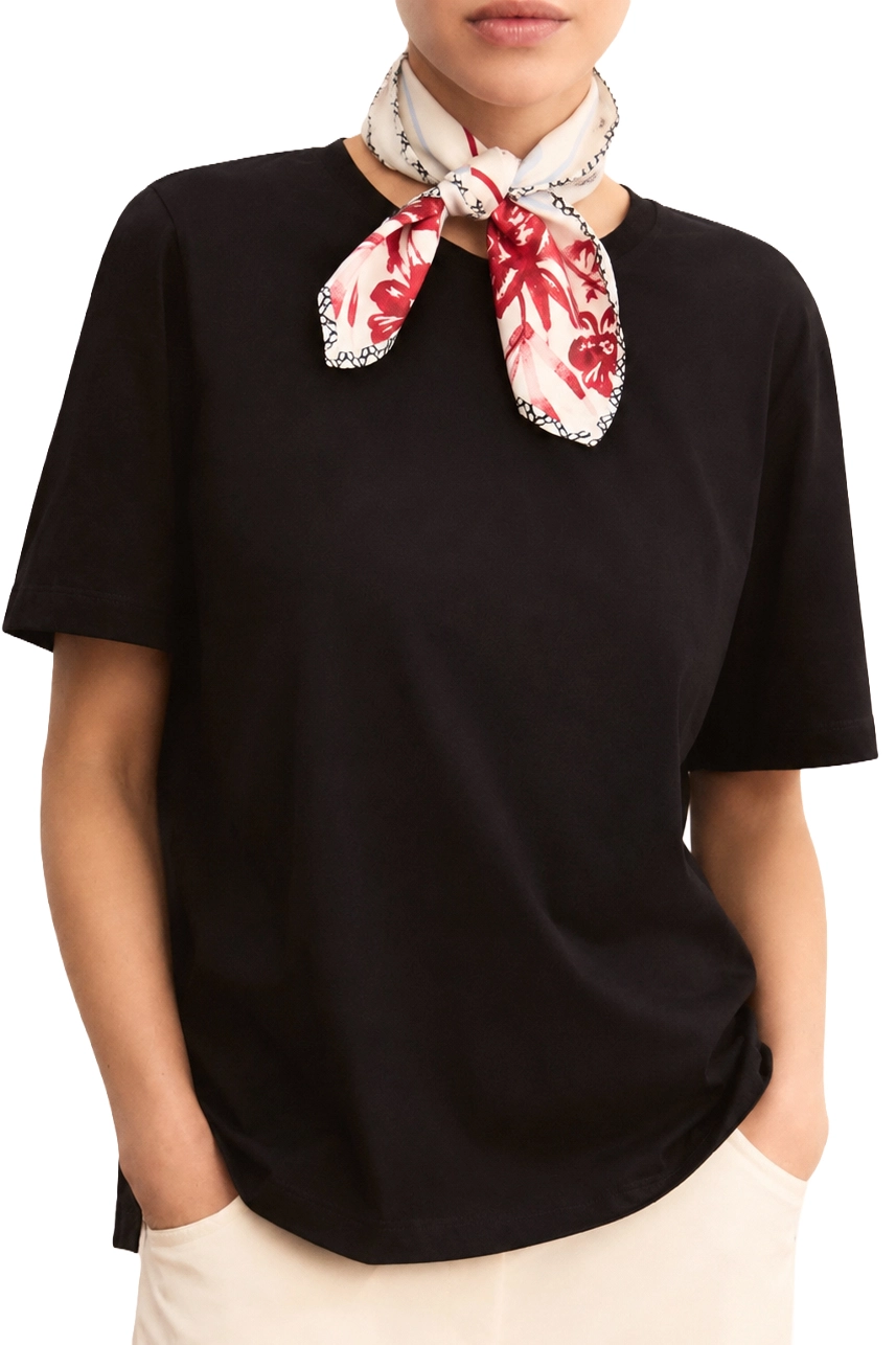 T-SHIRT MANICA CORTA IN JERSEY DI COTONE CON FOULARD COORDINATO DONNA BLU