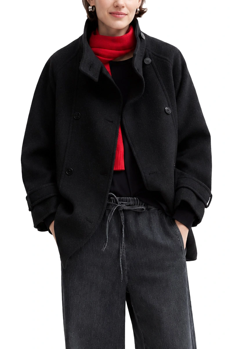 CAPPOTTO CORTO DOPPIOPETTO OVERSIZE IN MISTO LANA DONNA ANTRACITE