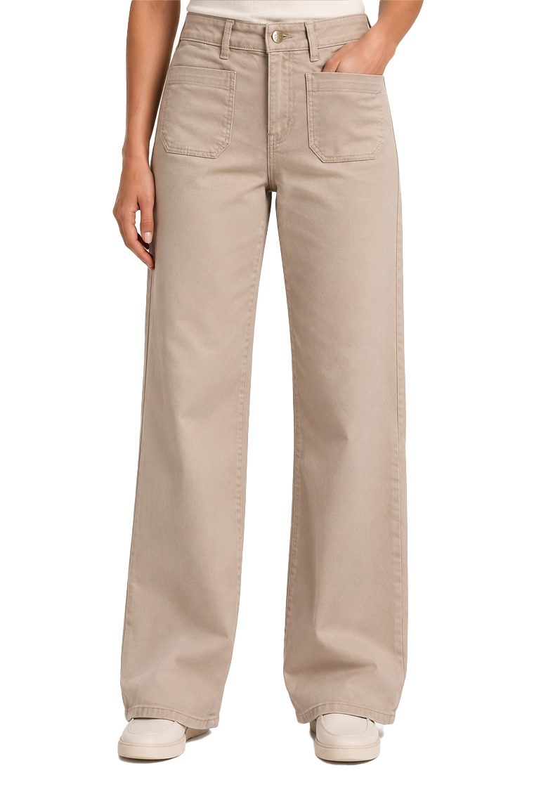 PANTALONI DONNA AMPIO IN TWILL DI MISTO COTONE STRETCH DONNA BEIGE