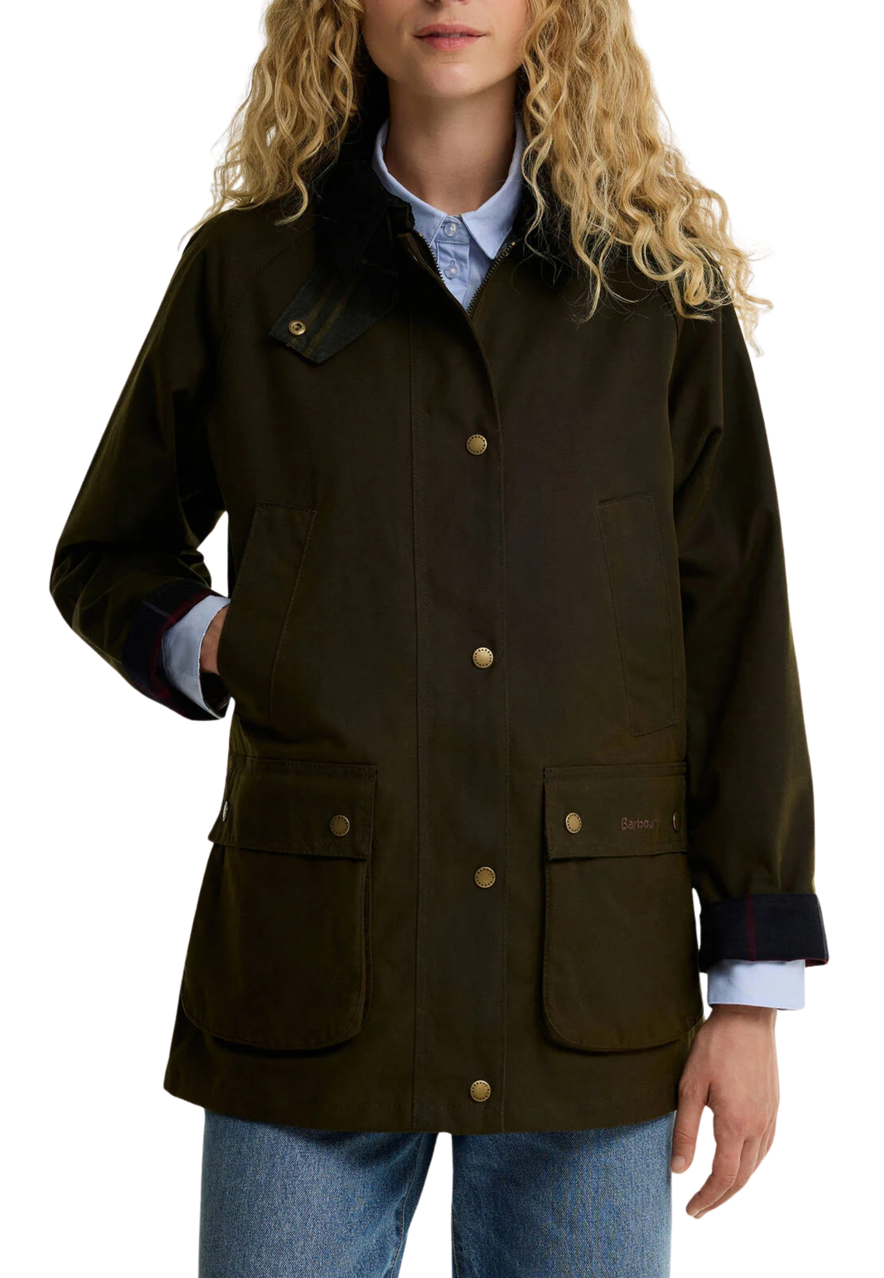 GIACCA IMPERMEABILE IN COTONE CERATO CON COLLETTO IN VELLUTO A COSTE DONNA VERDE