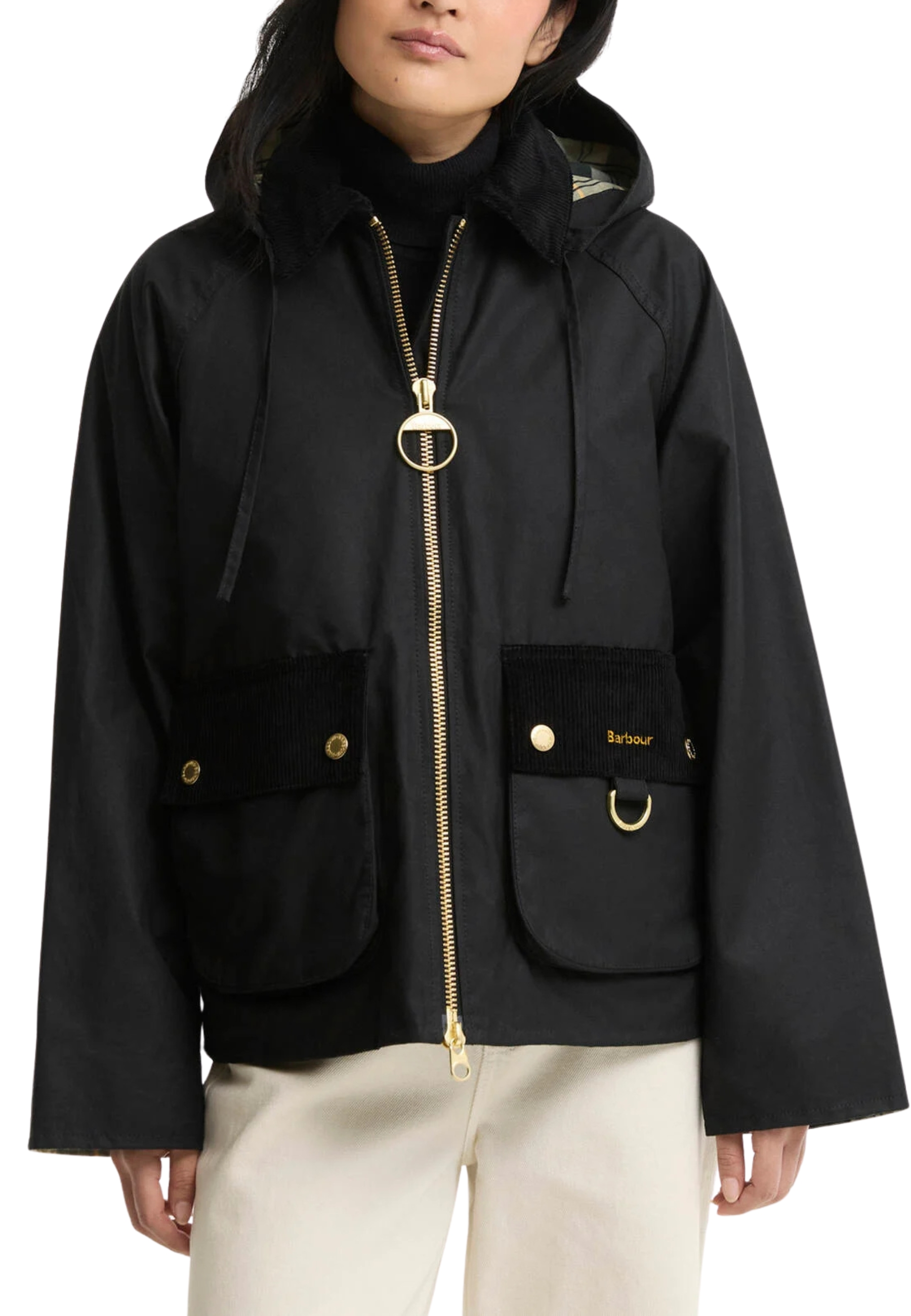 GIACCA IMPERMEABILE CERATA CON CAPPUCCIO STACCABILE DONNA NERO