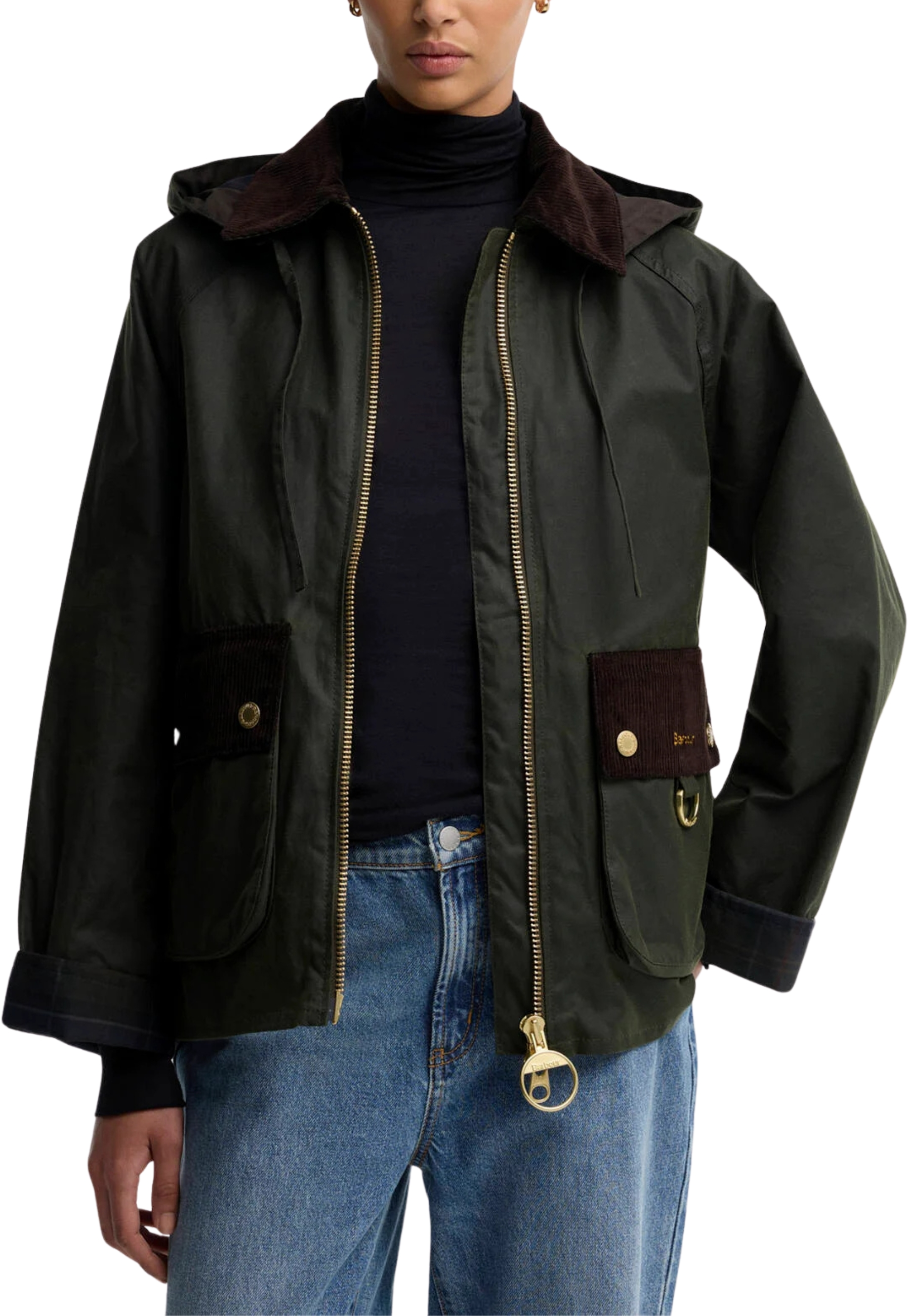 GIACCA IMPERMEABILE CERATA CON CAPPUCCIO STACCABILE DONNA VERDE