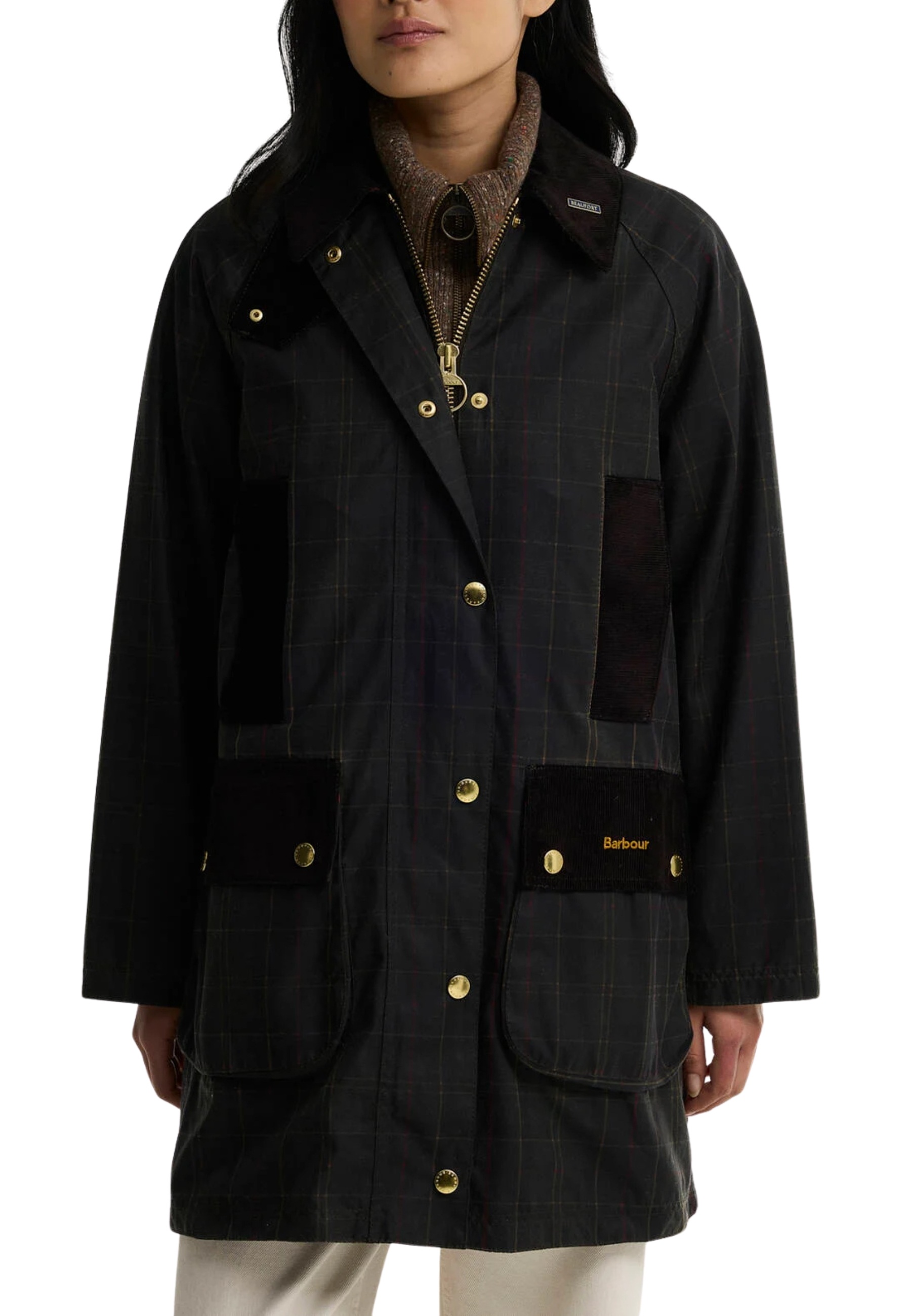 GIACCA IMPERMEABILE CERATA IN TARTAN DONNA VERDE