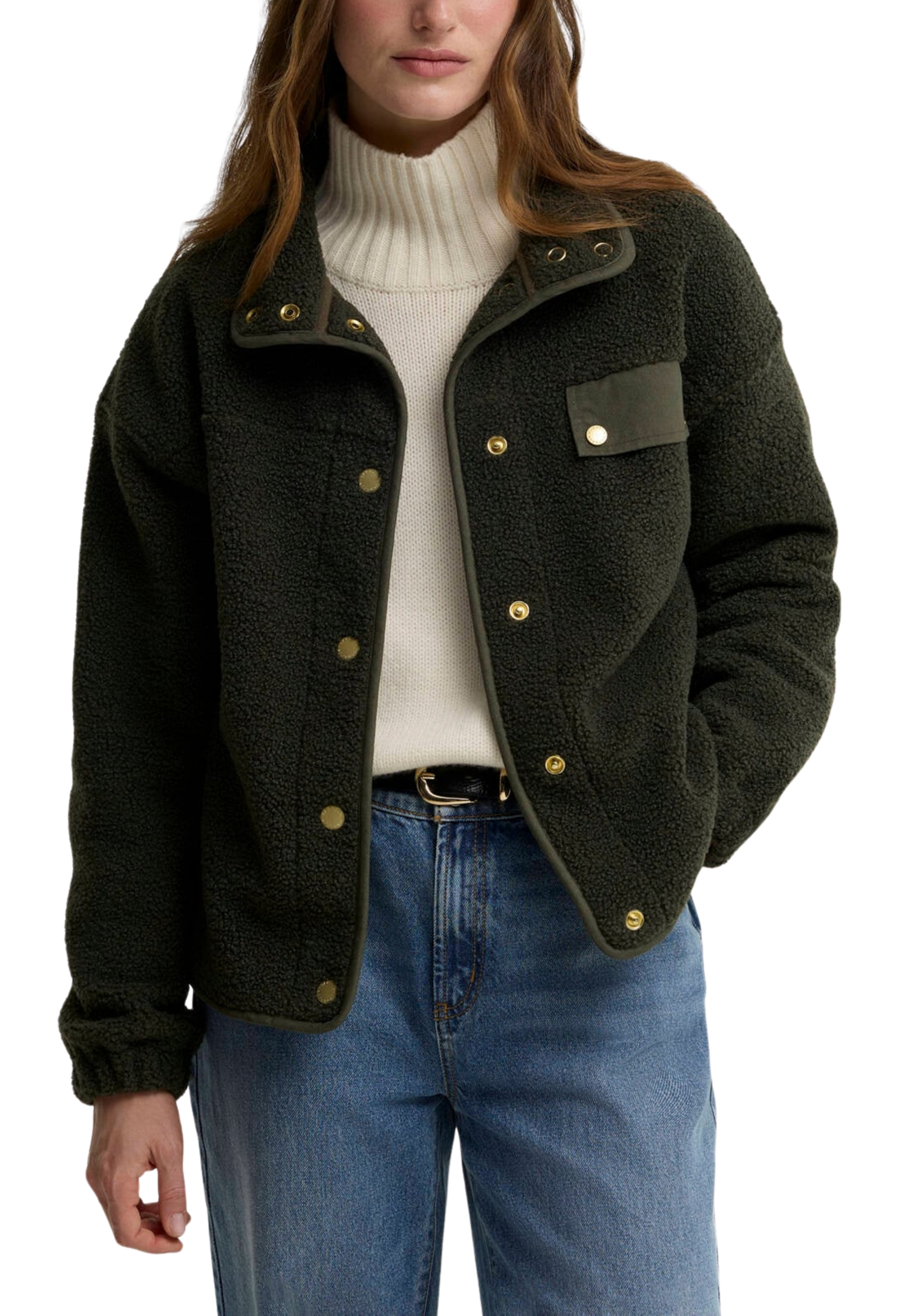 GIACCA CORTA IN PILE STILE BOMBER DONNA VERDE