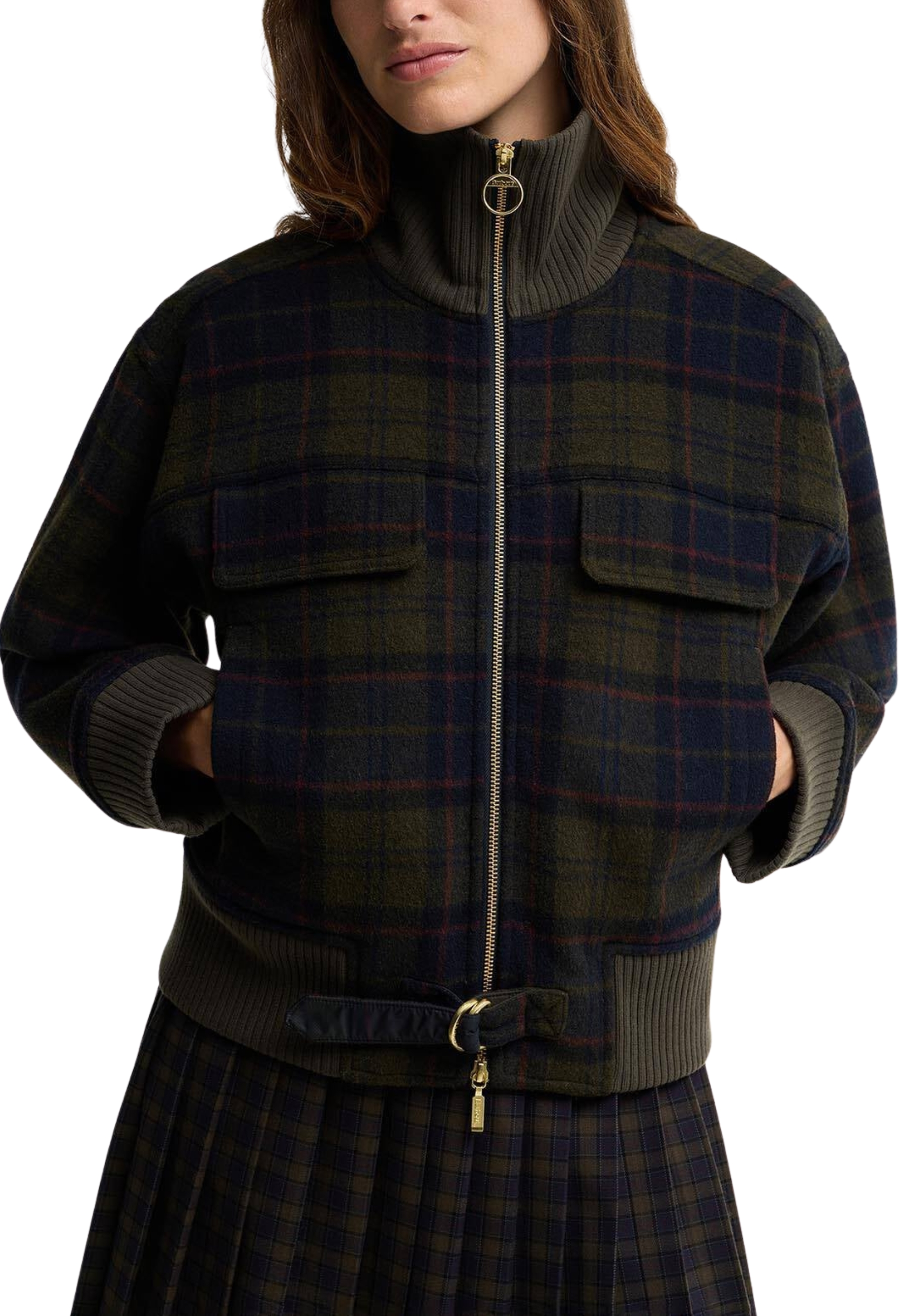 GIACCA CORTA OVERSHIRT IN MISTO LANA TARTAN DONNA VERDE