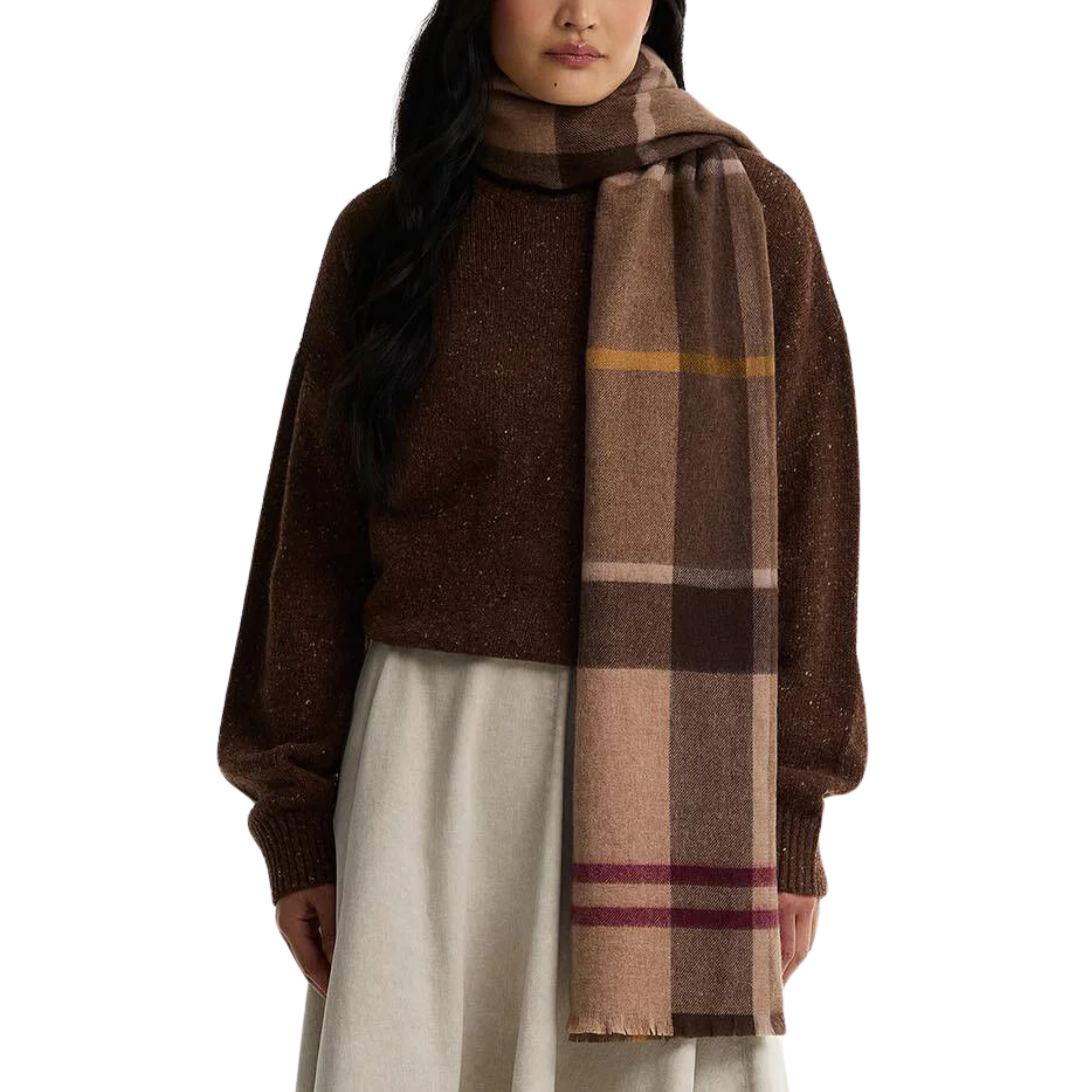 SCIARPA IN TARTAN DONNA MARRONE
