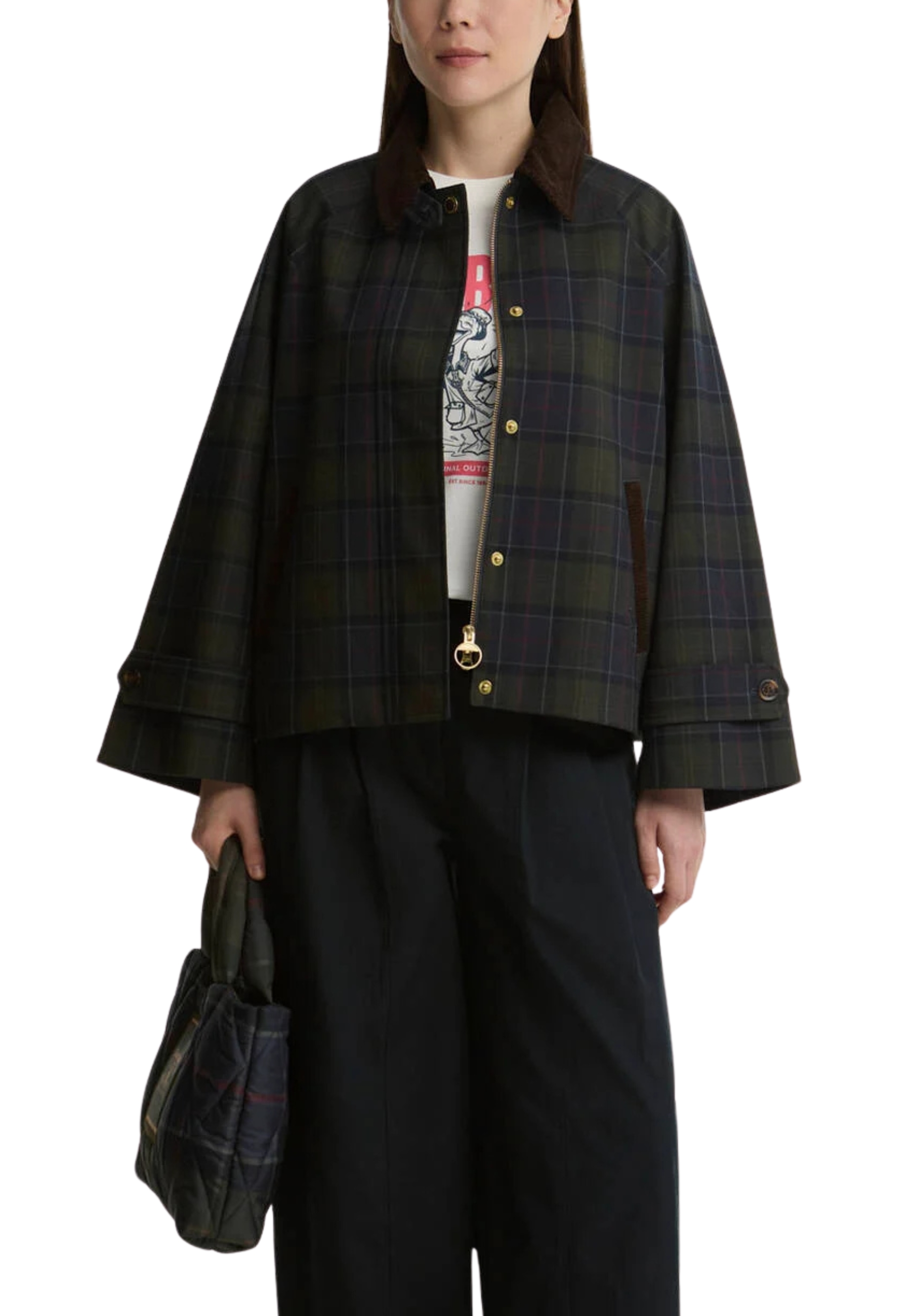 GIACCA IMPERMEABILE IN TARTAN CON SILHOUETTE SQUADRATA DONNA BLU