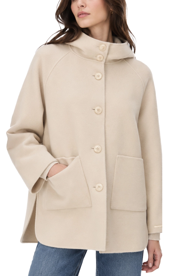 CAPPOTTO CORTO CON CAPPUCCIO IN MISTO LANA DONNA AVORIO