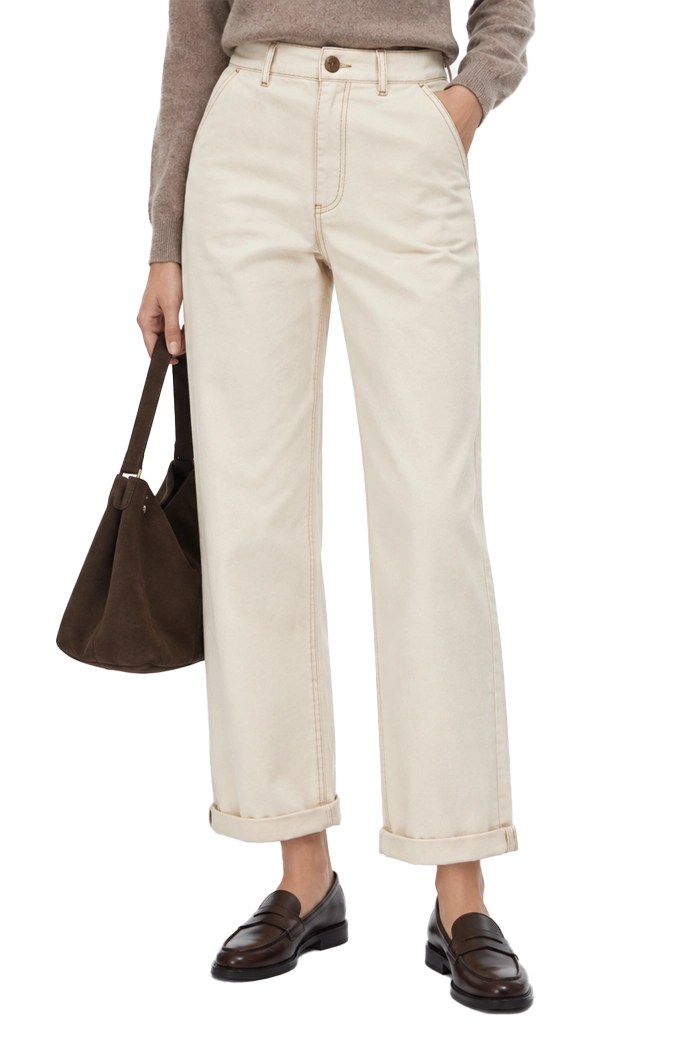PANTALONI CROPPED IN COTONE CON RISVOLTO DONNA AVORIO
