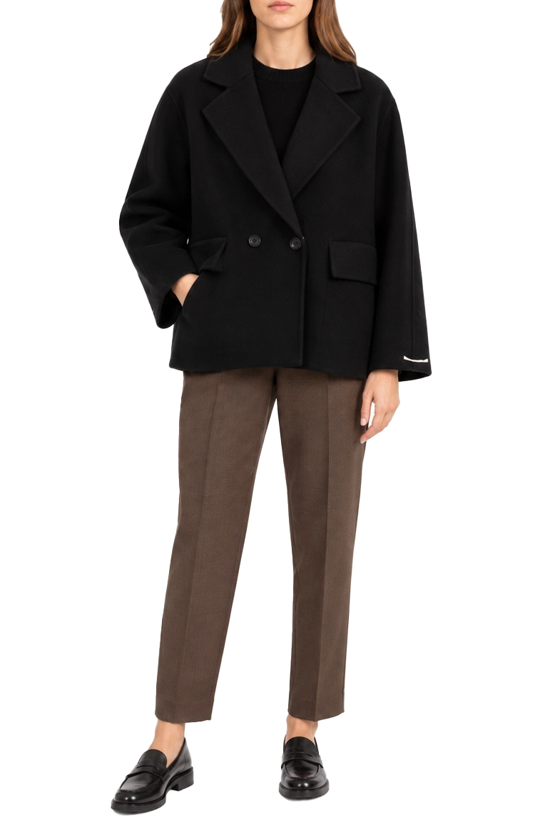 CAPPOTTO CORTO DOPPIOPETTO AMPIO IN MISTO LANA DONNA NERO