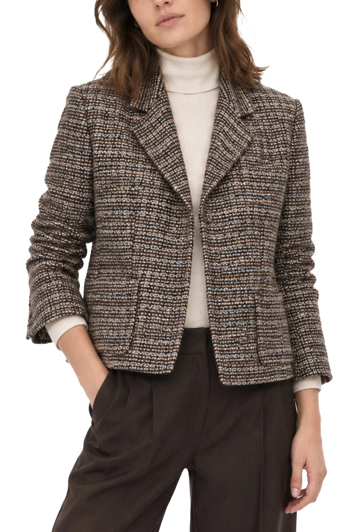 BLAZER SEMIADERENTE IN STOUIA TWEED DONNA MARRONE