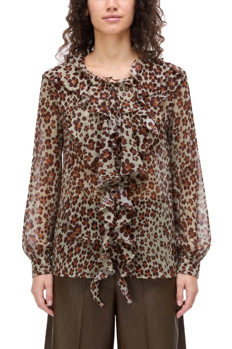 CAMICIA IN CRÊPE STAMPATO CON RUCHES DONNA VERDE