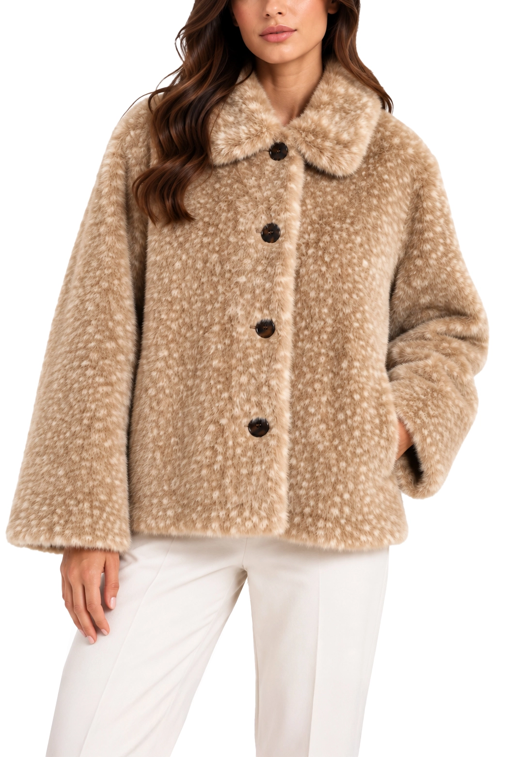 GIACCA IN ECO PELLICCIA MORBIDA IN TESSUTO FLUFFY DONNA MARRONE