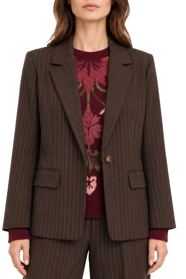 BLAZER ADERENTE IN TESSUTO STRETCH GESSATO DONNA MARRONE