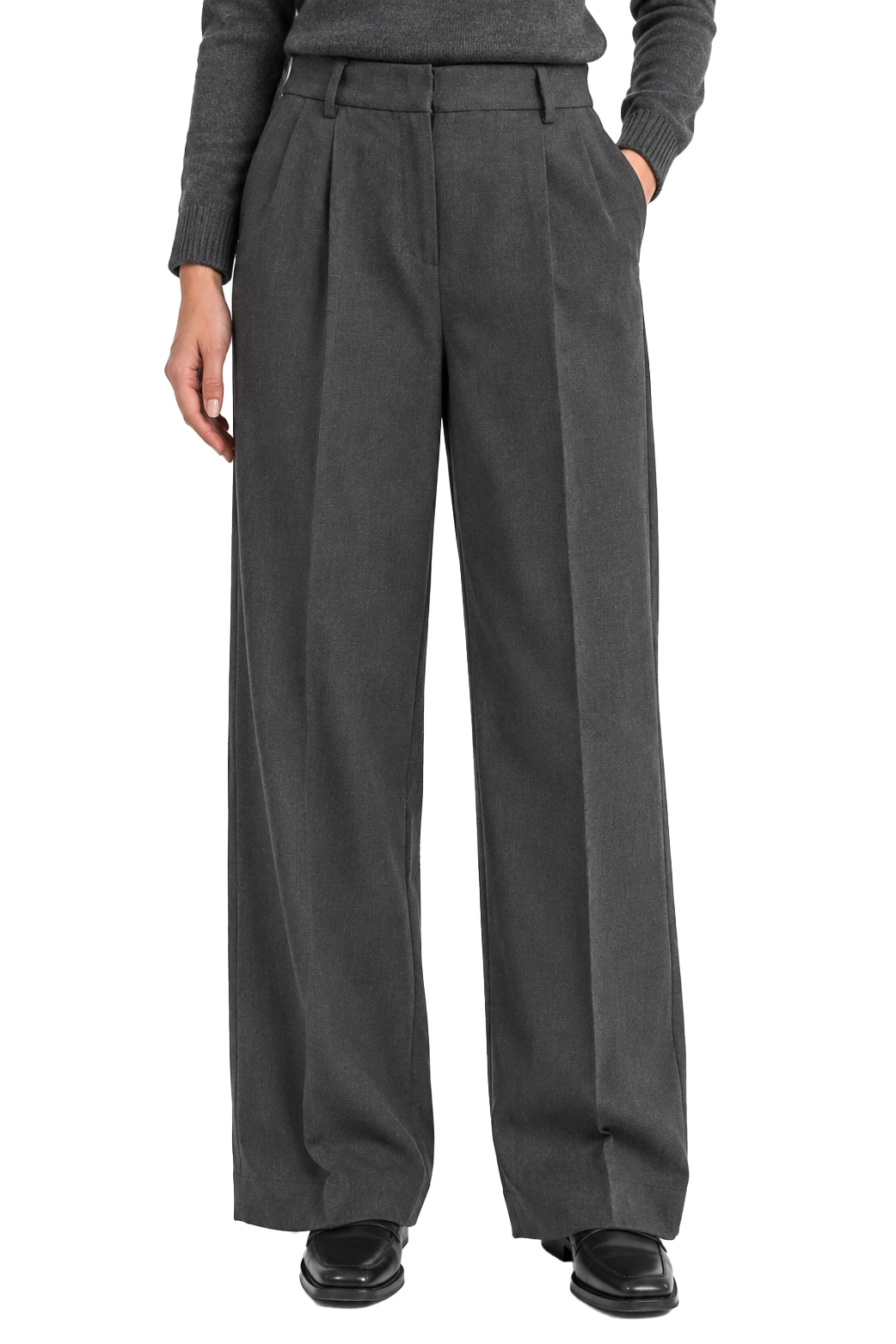 PANTALONI PALAZZO IN TESSUTO STRETCH DONNA GRIGIO