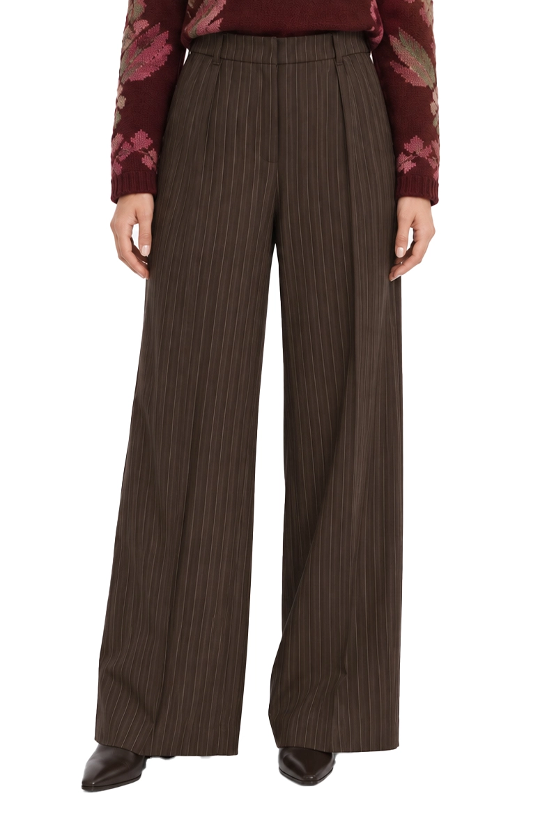 PANTALONI PALAZZO IN TESSUTO STRETCH DONNA GESSATO MARRONE