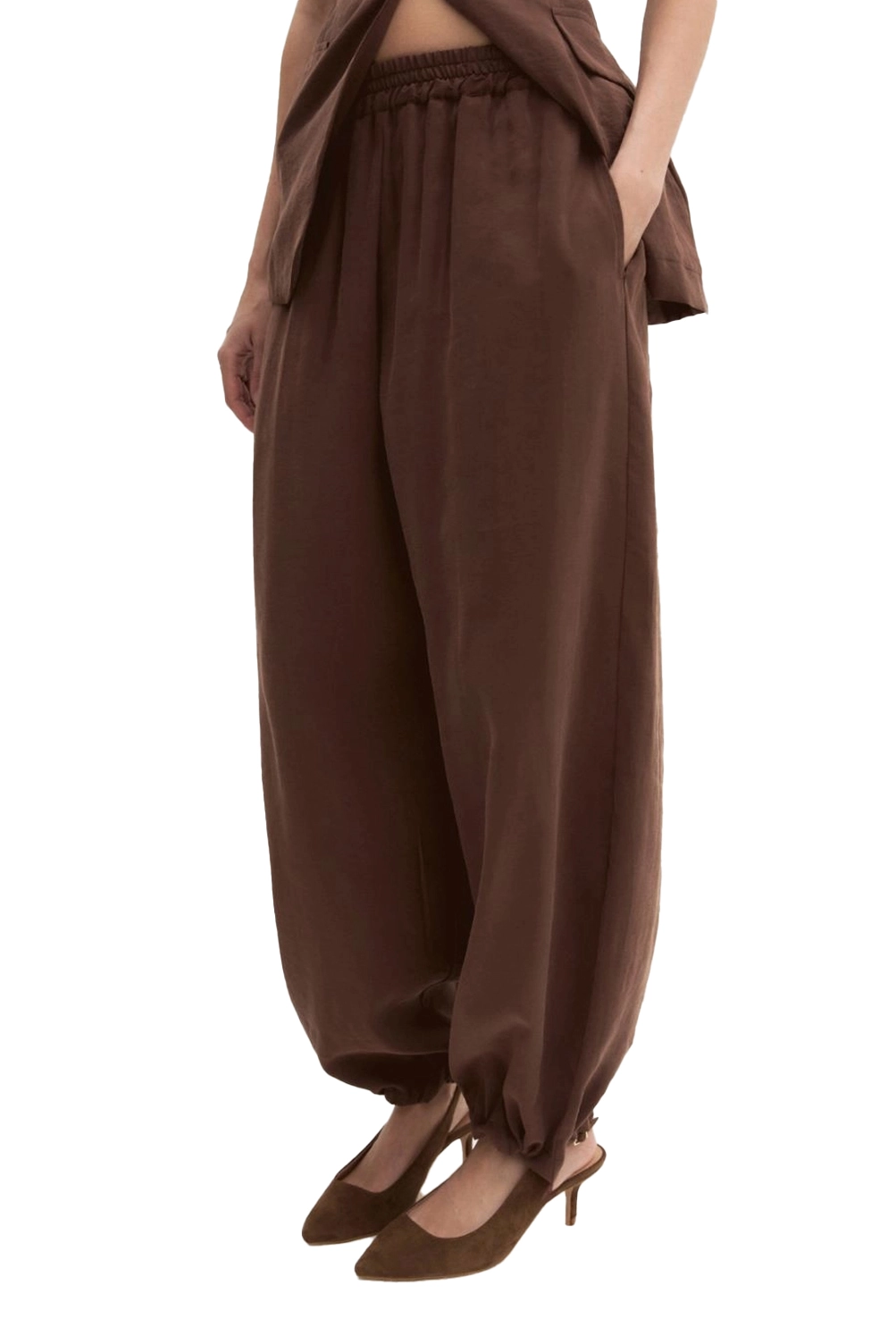 PANTALONI JOGGERS CON COULISSE ALLA CAVIALIGA ED ELASTICO IN VITA DONNA MARRONE