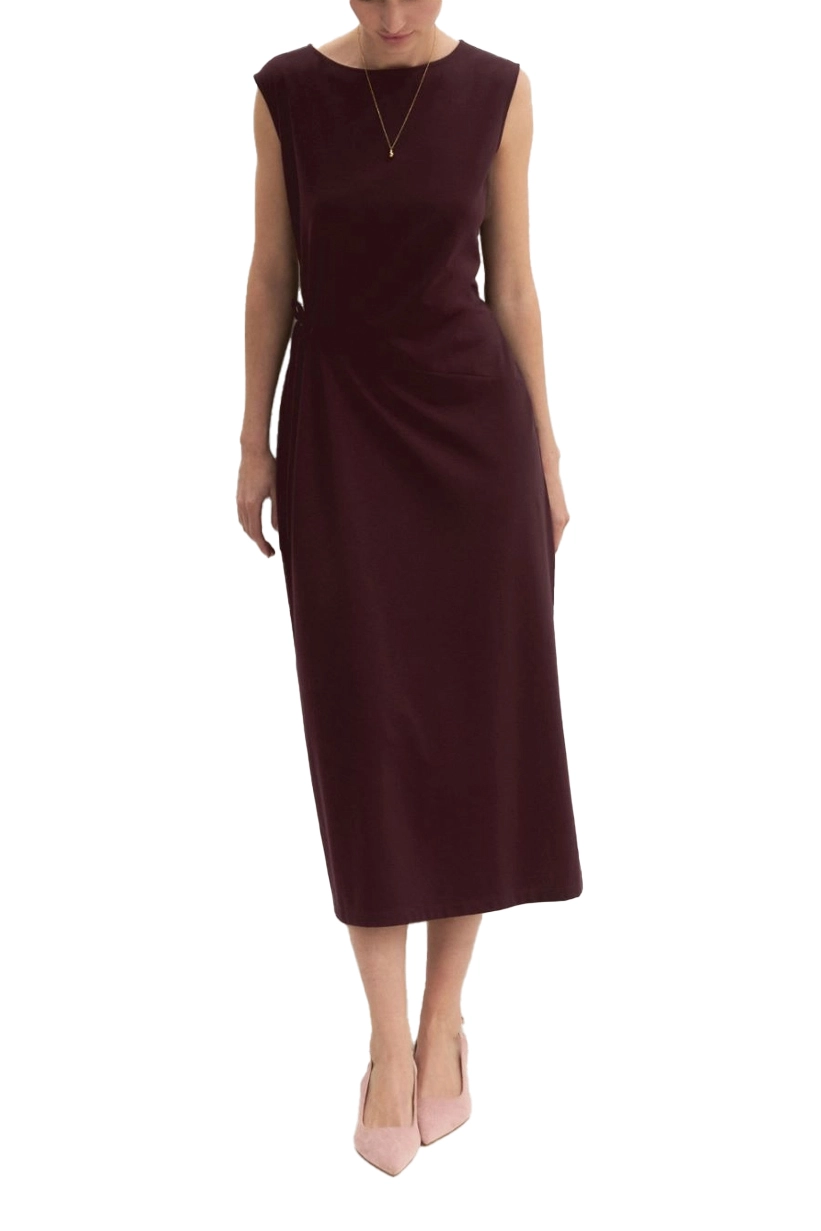 VESTITO LUNGO CON TAGLIO DIAGONALE IN VITA E SCOLLO A BARCA DONNA BORDEAUX