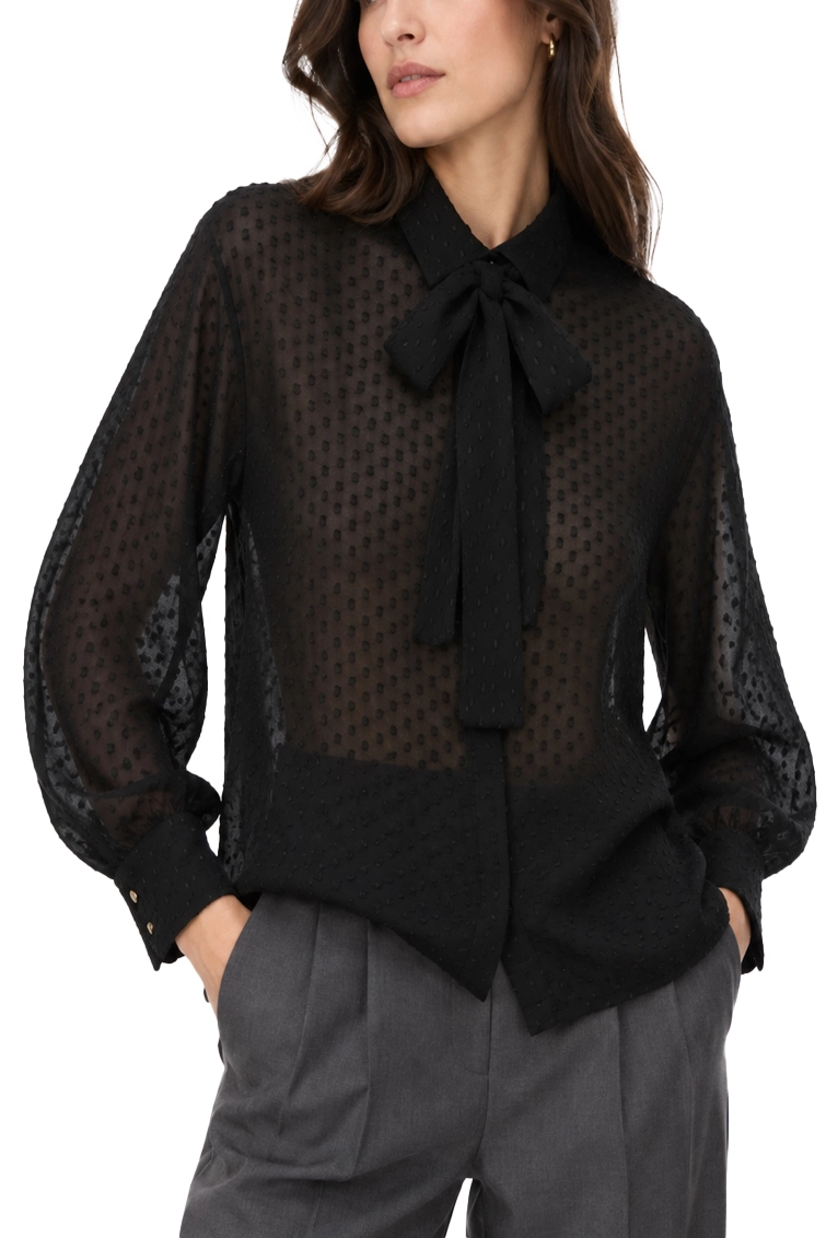 CAMICIA IN GEORGETTE A POIS CON FIOCCO DONNA NERO