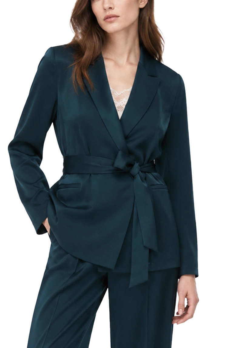 BLAZER DOPPIOPETTO IN RASO FLUIDO PETROLIO DONNA