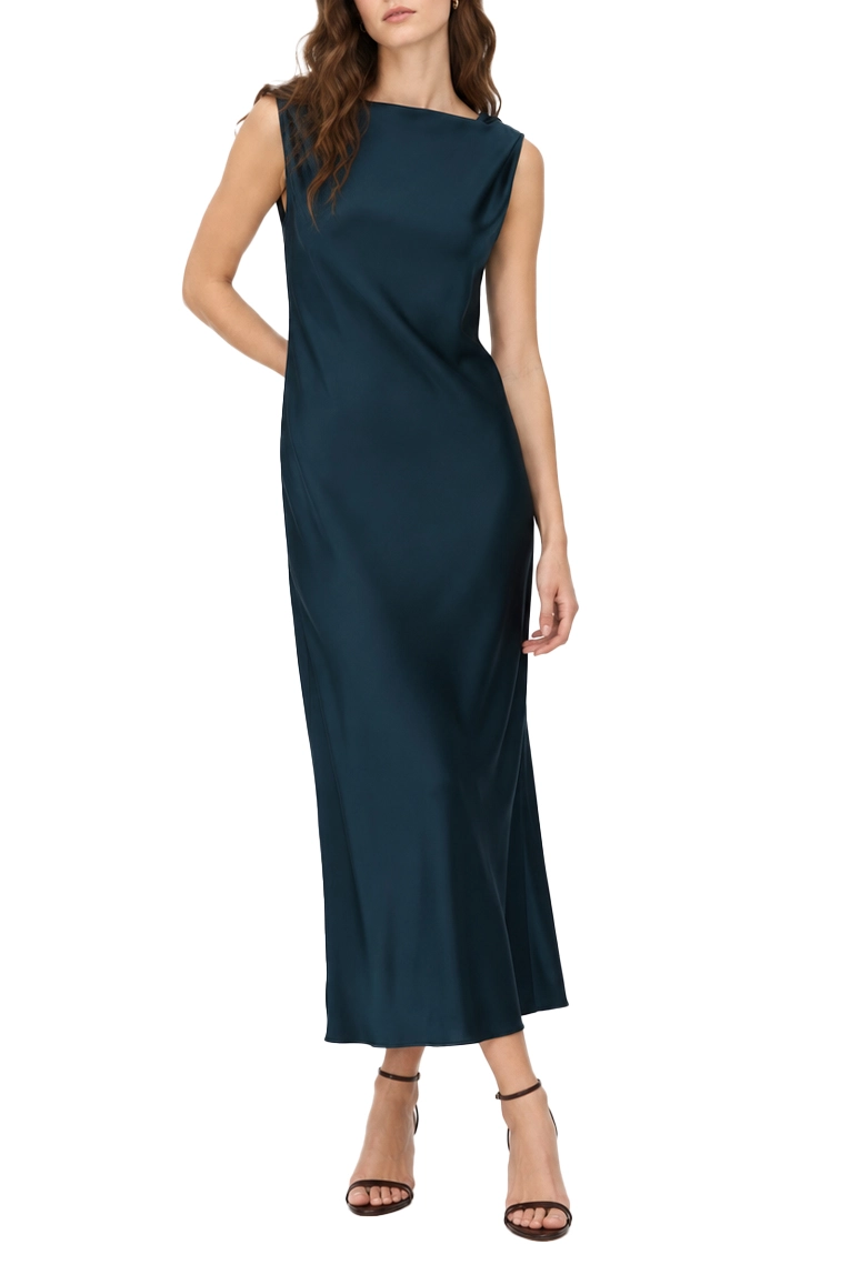 VESTITO LUNGO IN RASO FLUIDO PETROLIO DONNA PETROLIO
