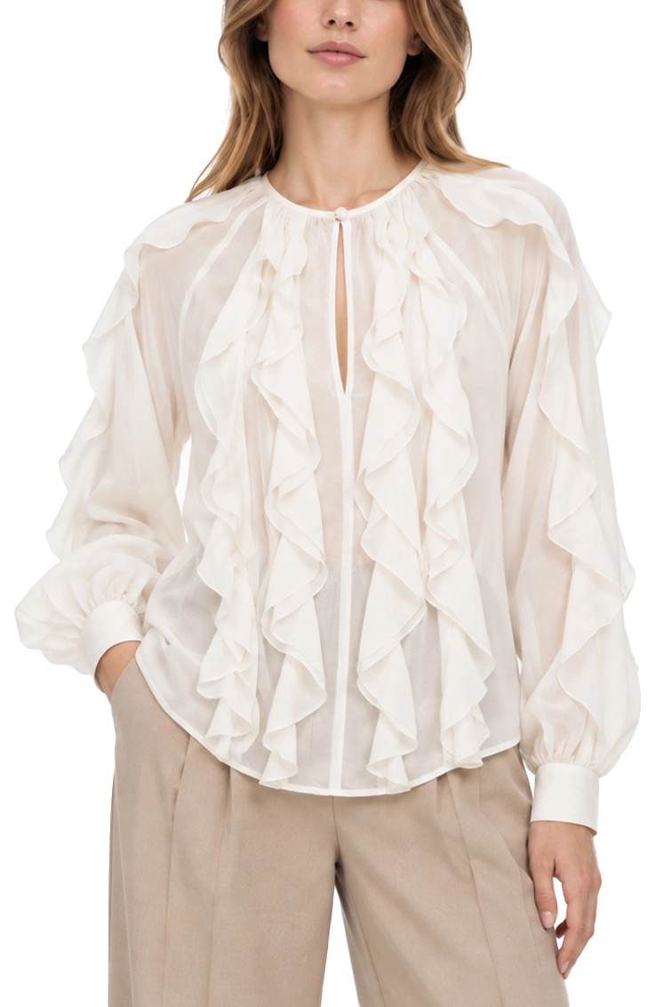 BLUSA SVASATA CON RUCHES IN MISTO SETA E COTONE DONNA AVORIO