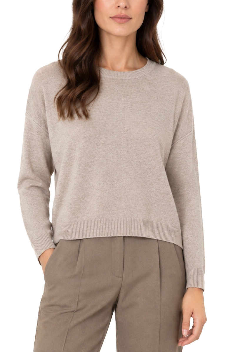 MAGLIA GIROCOLLO AMPIA CON CUCITURE A VISTA IN MISTO CASHMERE E LANA DONNA TORTORA