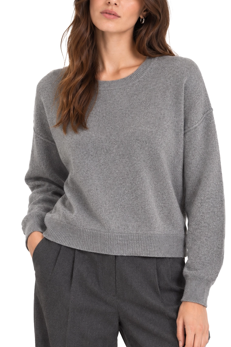 MAGLIA GIROCOLLO AMPIA CON CUCITURE A VISTA IN MISTO CASHMERE E LANA DONNA GRIGIO