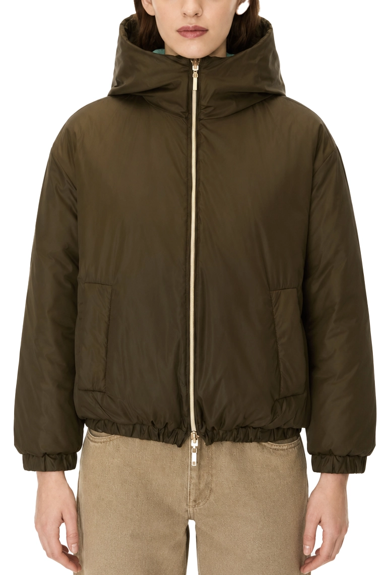 GIACCA IMPERMEABILE STILE BOMBER REVERSIBILE CON CAPPUCCIO DONNA VERDE